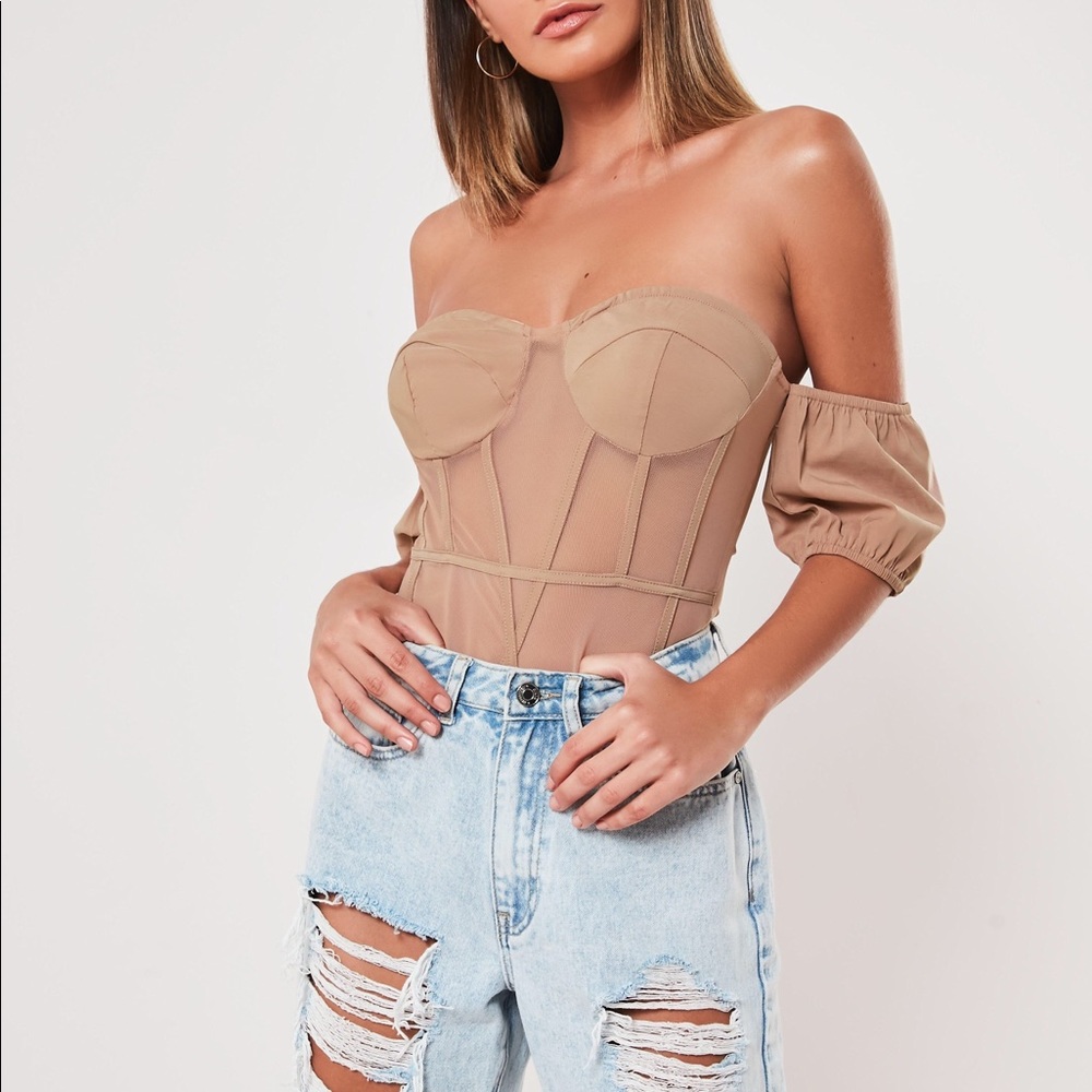 Missguided bardot puff sleeve cupped bodysuit
